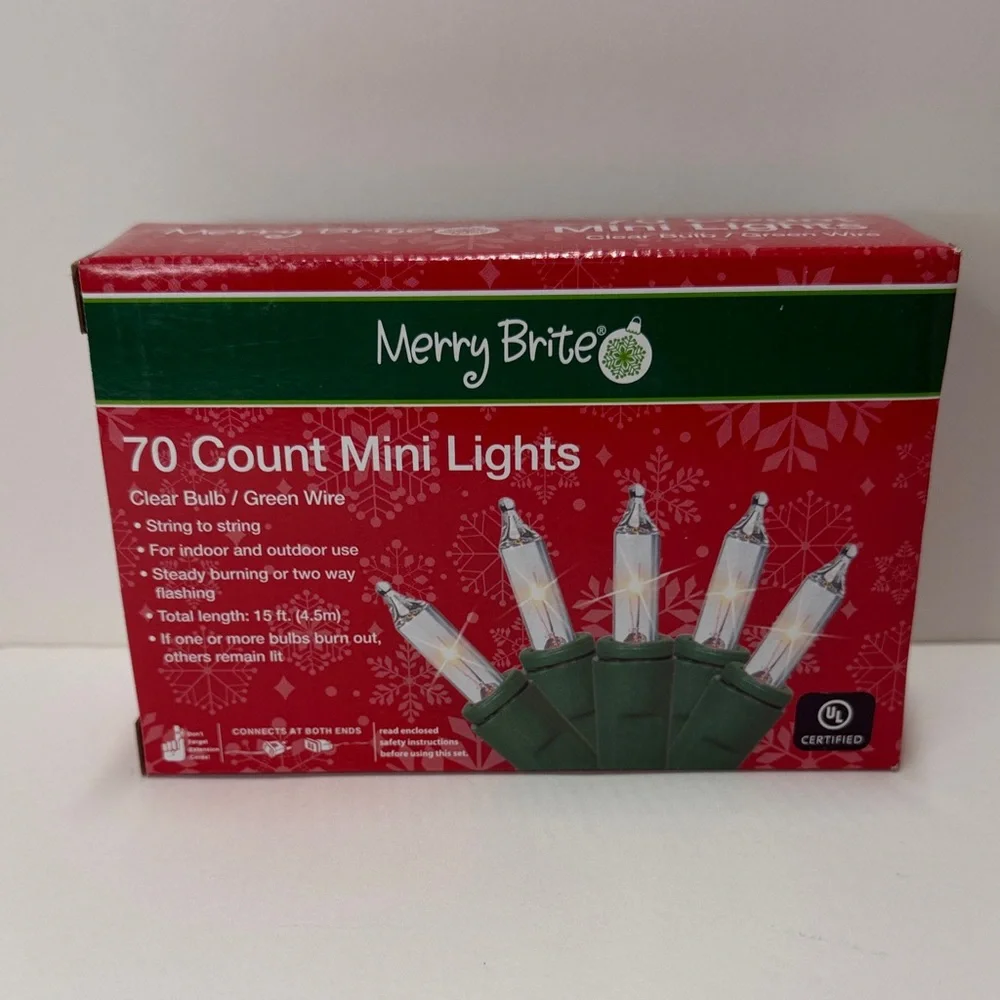 70 Count Mini Lights Clear Bulbs Green Wire Indoor Outdoor Wedding Festive Party